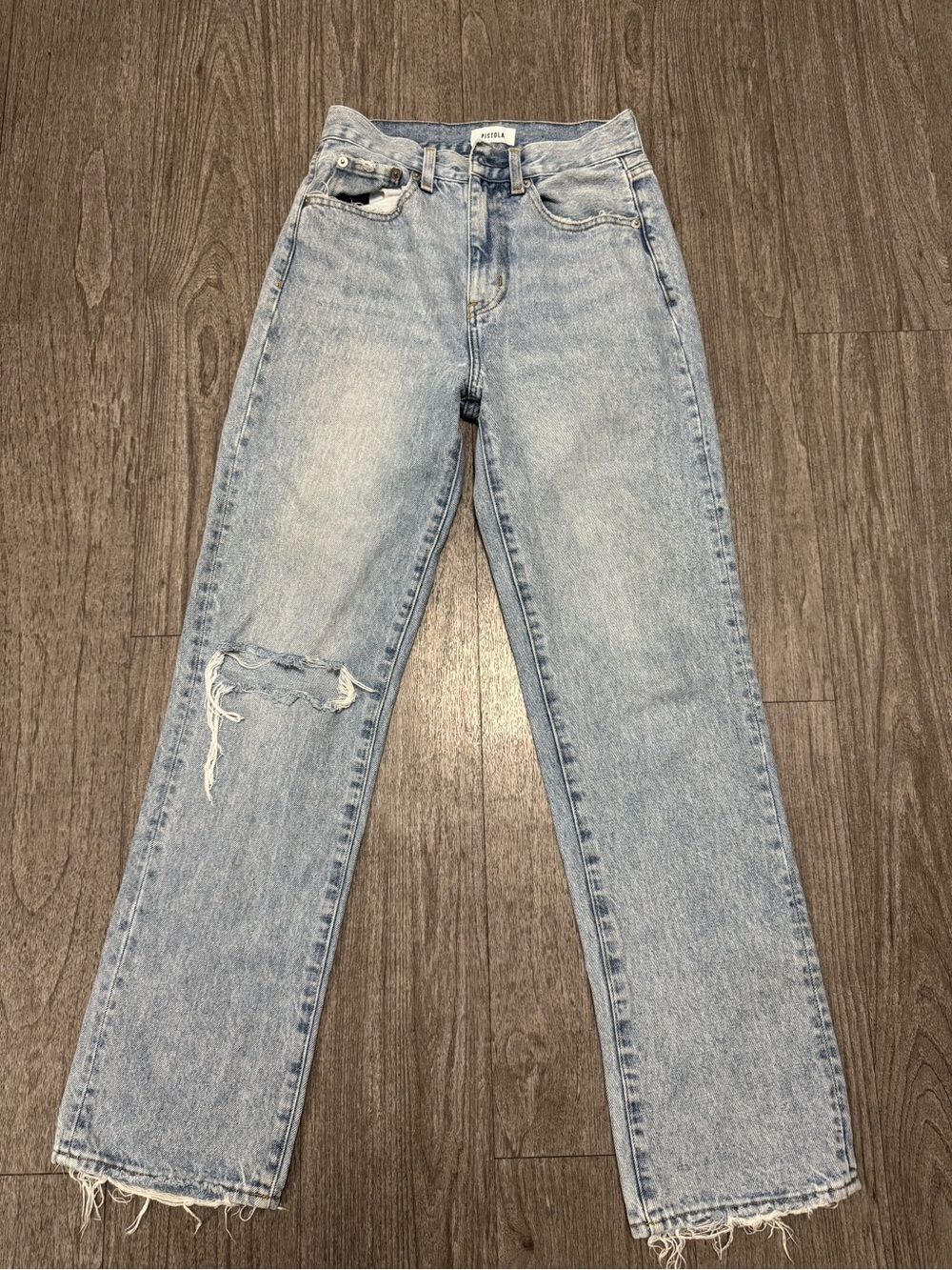 pistola Light Blue Straight Leg Jeans with Distressed Knee